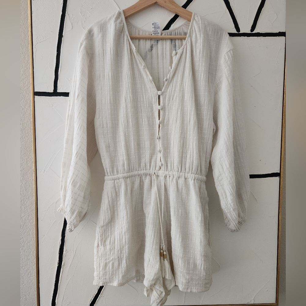 L Space Gianna White Long Sleeved Beach Boho Romper Size Small